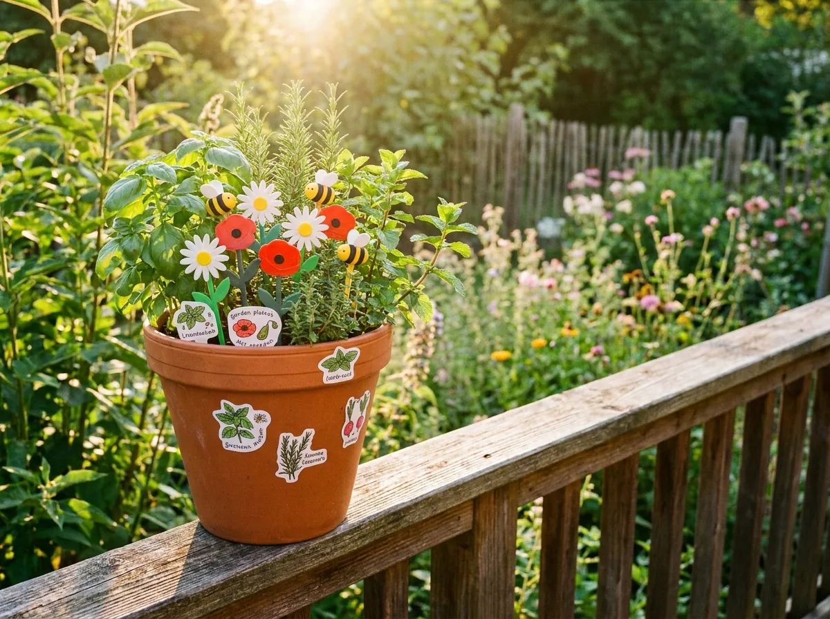 Blumenstecker und Gartendeko aus 3D-Druck im Kräutergarten