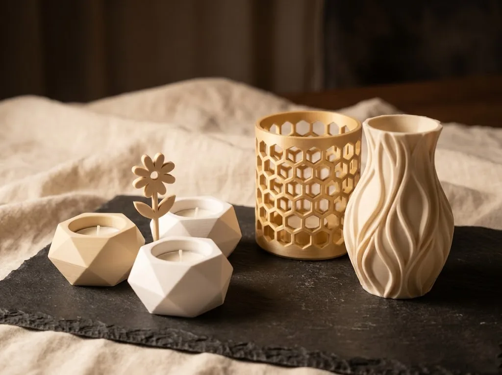 3D-gedruckte Dekoartikel: Teelichter, Windlichter und Blumenstecker von LD Manufaktur