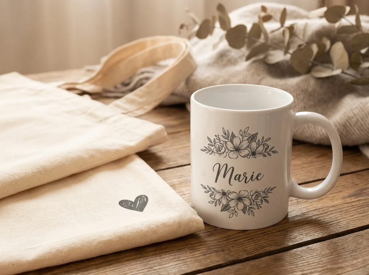 Personalisierte Tasse mit Sublimationsdruck und Stoffbeutel von LD Manufaktur