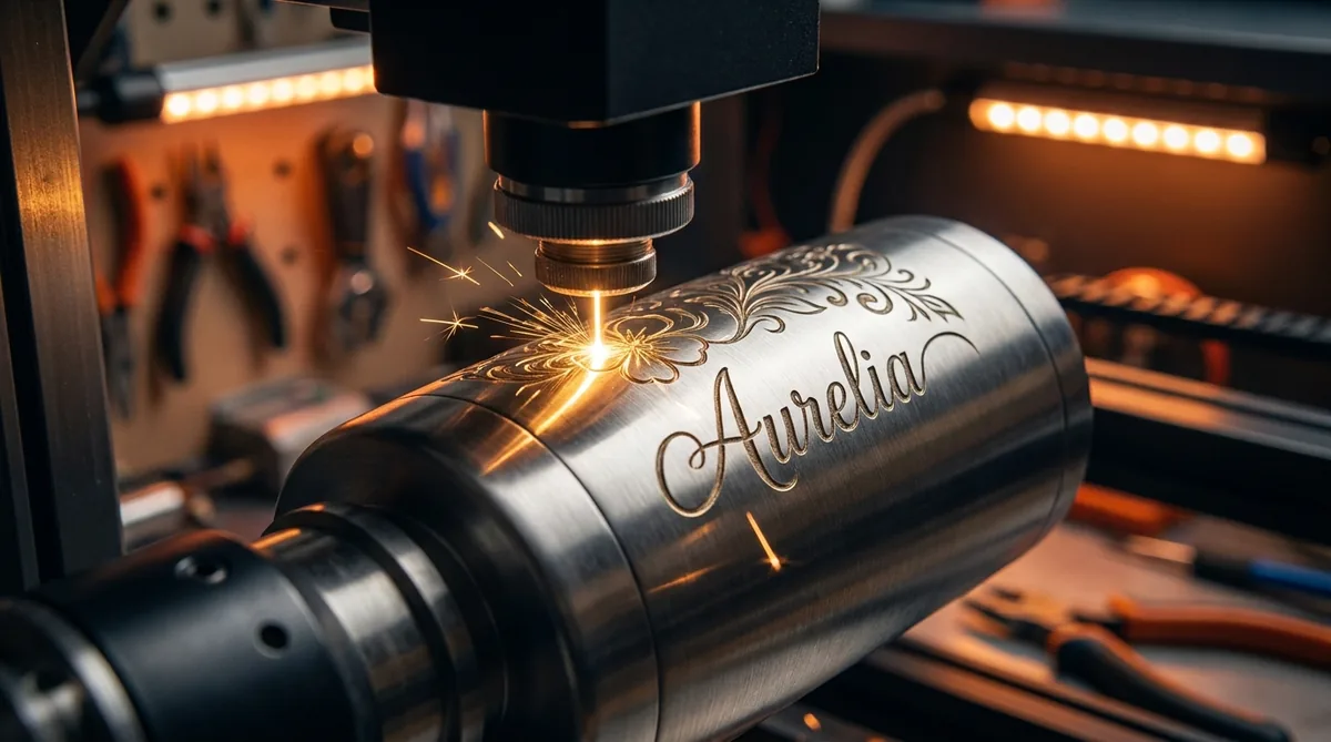 Lasergravur auf Edelstahl-Tumbler mit MOPA-Laser bei LD Manufaktur