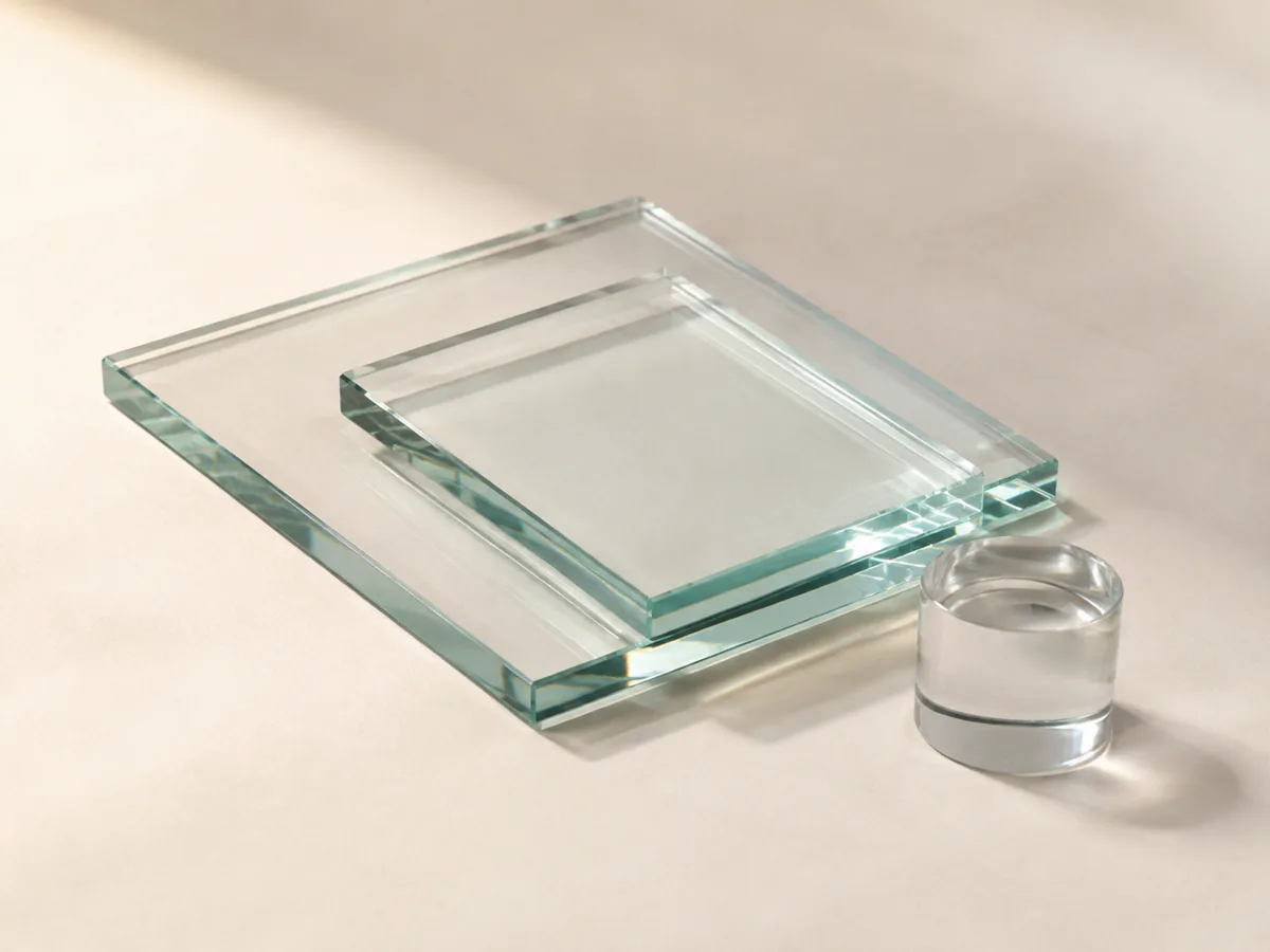 Klare Glasplatten und ein kleiner Glaszylinder