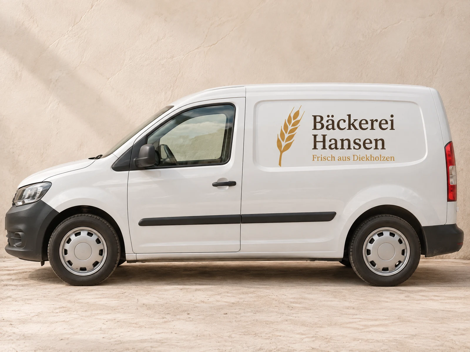 Lieferwagen der Bäckerei Hansen mit Folienbeschriftung
